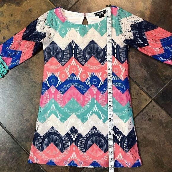 Sequin Hearts Girl’s Multicolored Chevron Lace Dress Size 7 - Picture 5 of 10